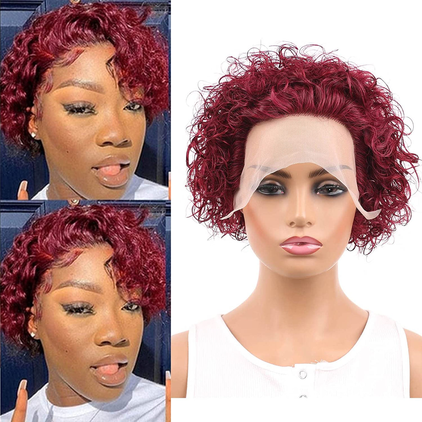 Short Brown Curly Pixie Cut Wigs for Women Human Hair 1b/30 Ombre 1b and Auburn Brown Remy Hair Lace Wigs