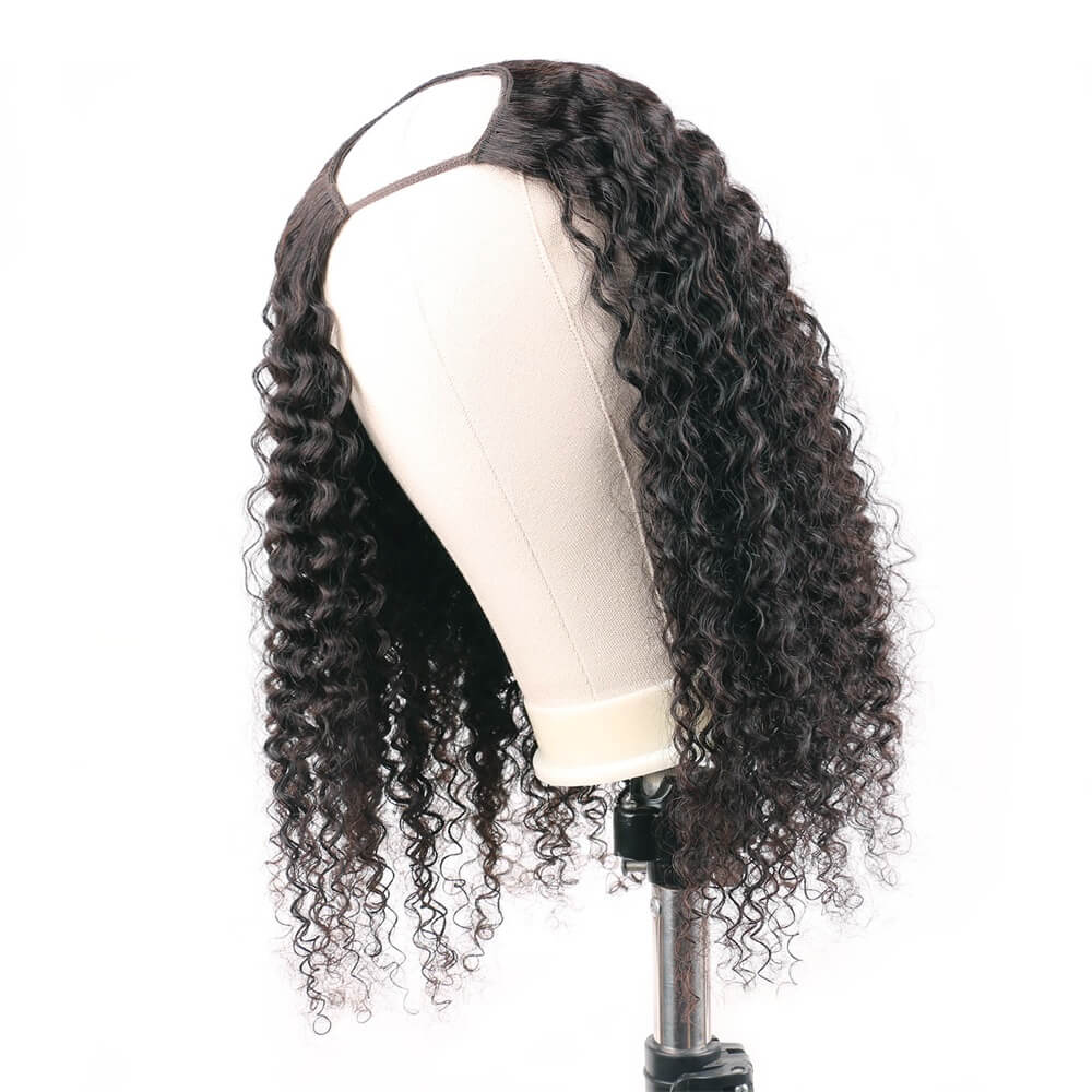 U Part Human Hair Wigs Afro Kinky Curly Half Wig For Women U Shape Glueless Wig Clip In Hair Extension