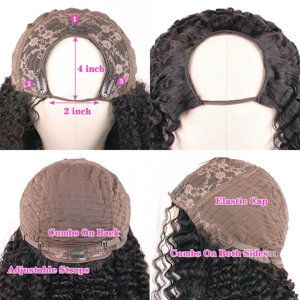 U Part Human Hair Wigs Afro Kinky Curly Half Wig For Women U Shape Glueless Wig Clip In Hair Extension