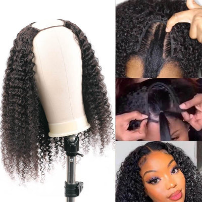 U Part Human Hair Wigs Afro Kinky Curly Half Wig For Women U Shape Glueless Wig Clip In Hair Extension