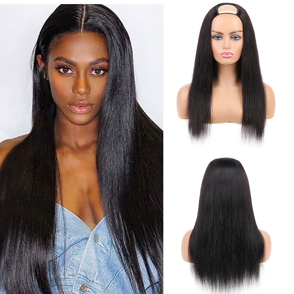 U Part Human Hair Wigs Silky Straight Half Wig Glueless without Sewing Wigs 150% Density