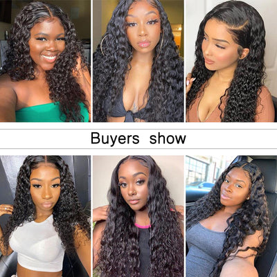 U Part Human Hair Wig with Clips 2"X4" U Shape Water Wave Remy Hair Glueless Wigs Natural Black Color