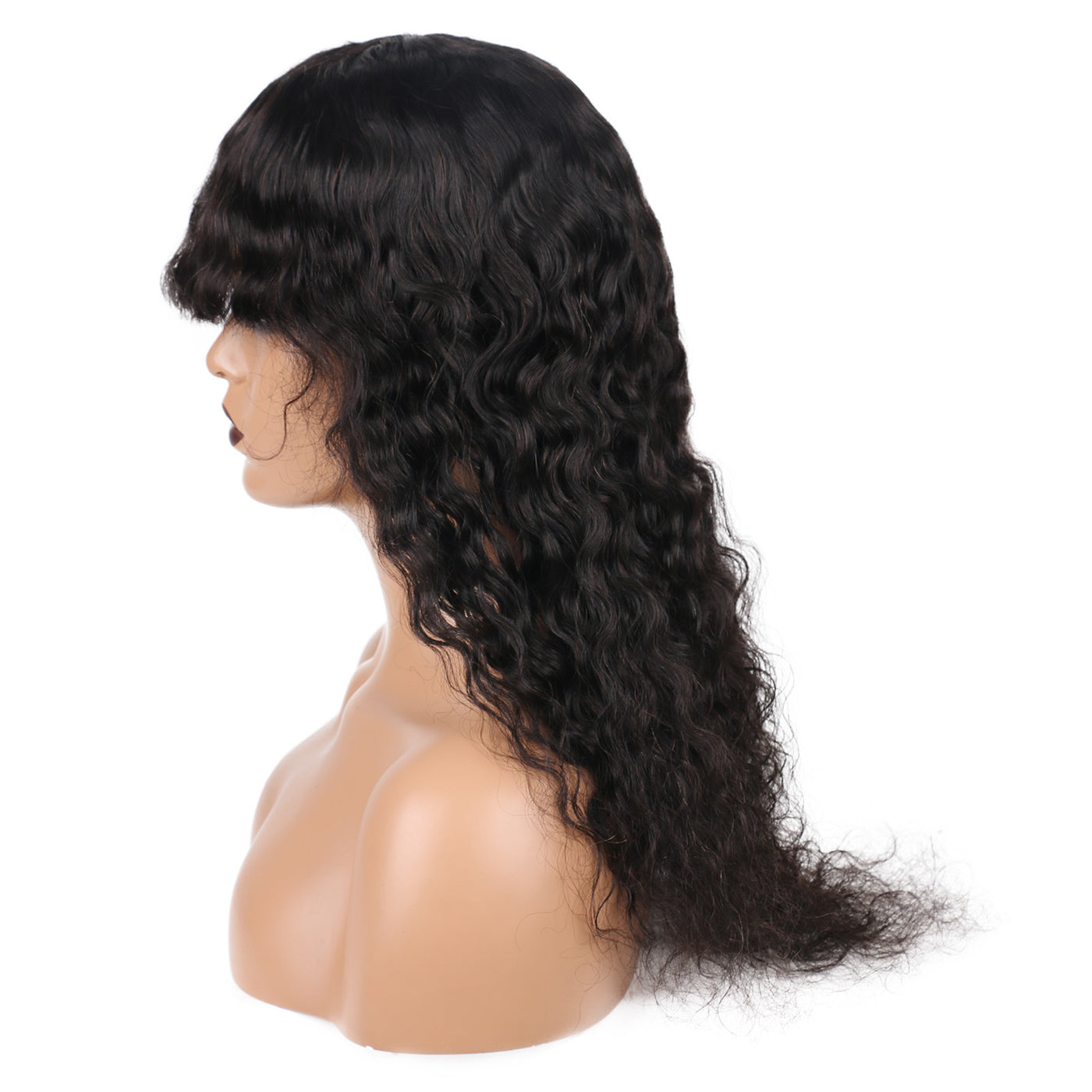 Human Hair Wigs with Bangs Water Wave Full Machine Made Wig with Bangs for Women Natural Color