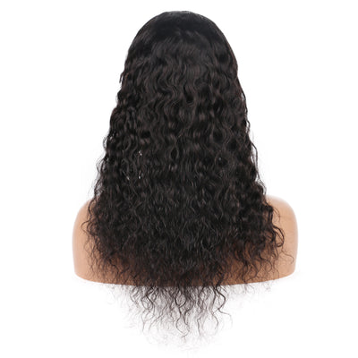 Human Hair Wigs with Bangs Water Wave Full Machine Made Wig with Bangs for Women Natural Color