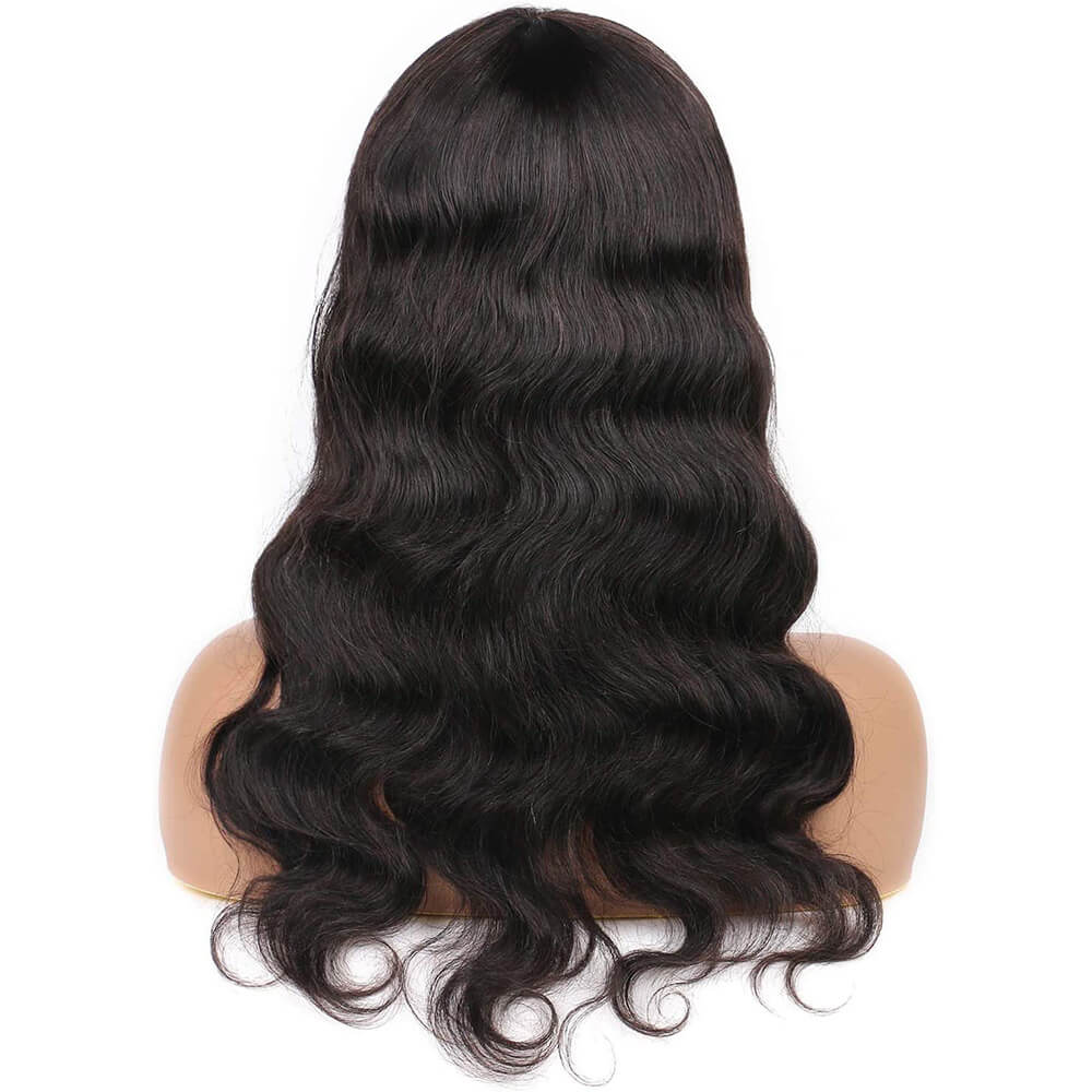 Body Wave Wig With Bangs for Women 100% Human Hair 130% Density Glueless Machine Made Wigs Natural Black Color