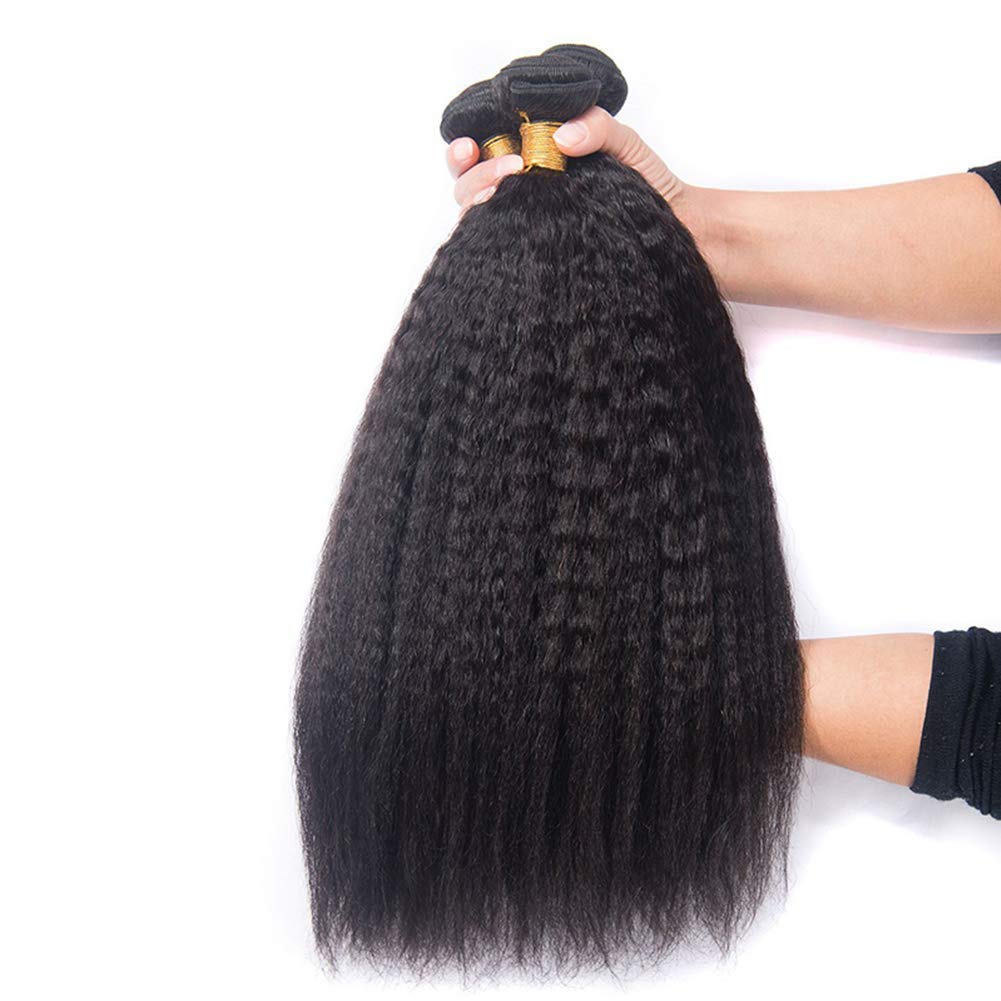 Kinky Straight Bundles Human Hair Yaki Straight 3 Bundles Remy Hair Extensions Natural Black