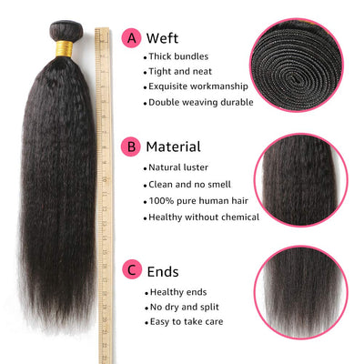 Kinky Straight Bundles Human Hair Yaki Straight 3 Bundles Remy Hair Extensions Natural Black