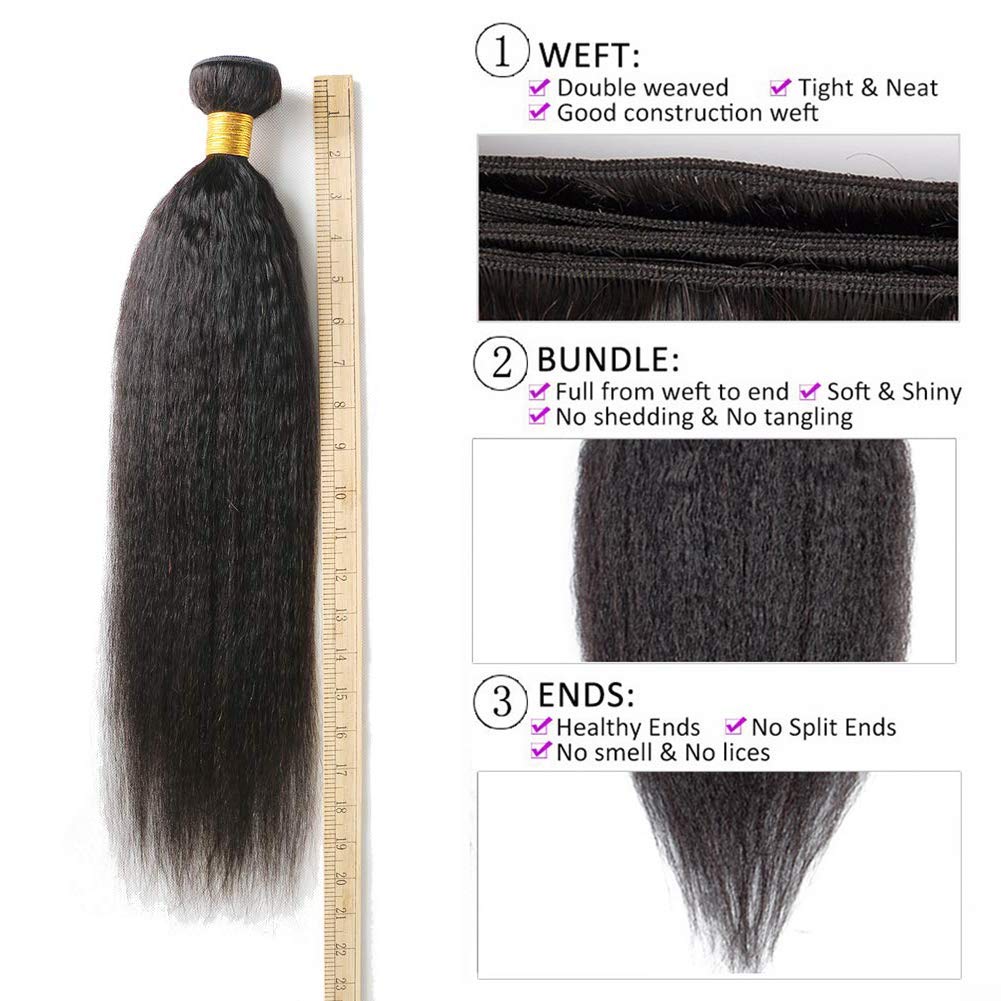 Kinky Straight Bundles Human Hair Yaki Straight 3 Bundles Remy Hair Extensions Natural Black